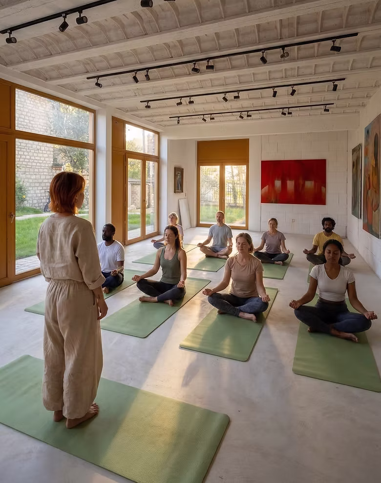 Séance de yoga au milieu des sculptures du LabMusée