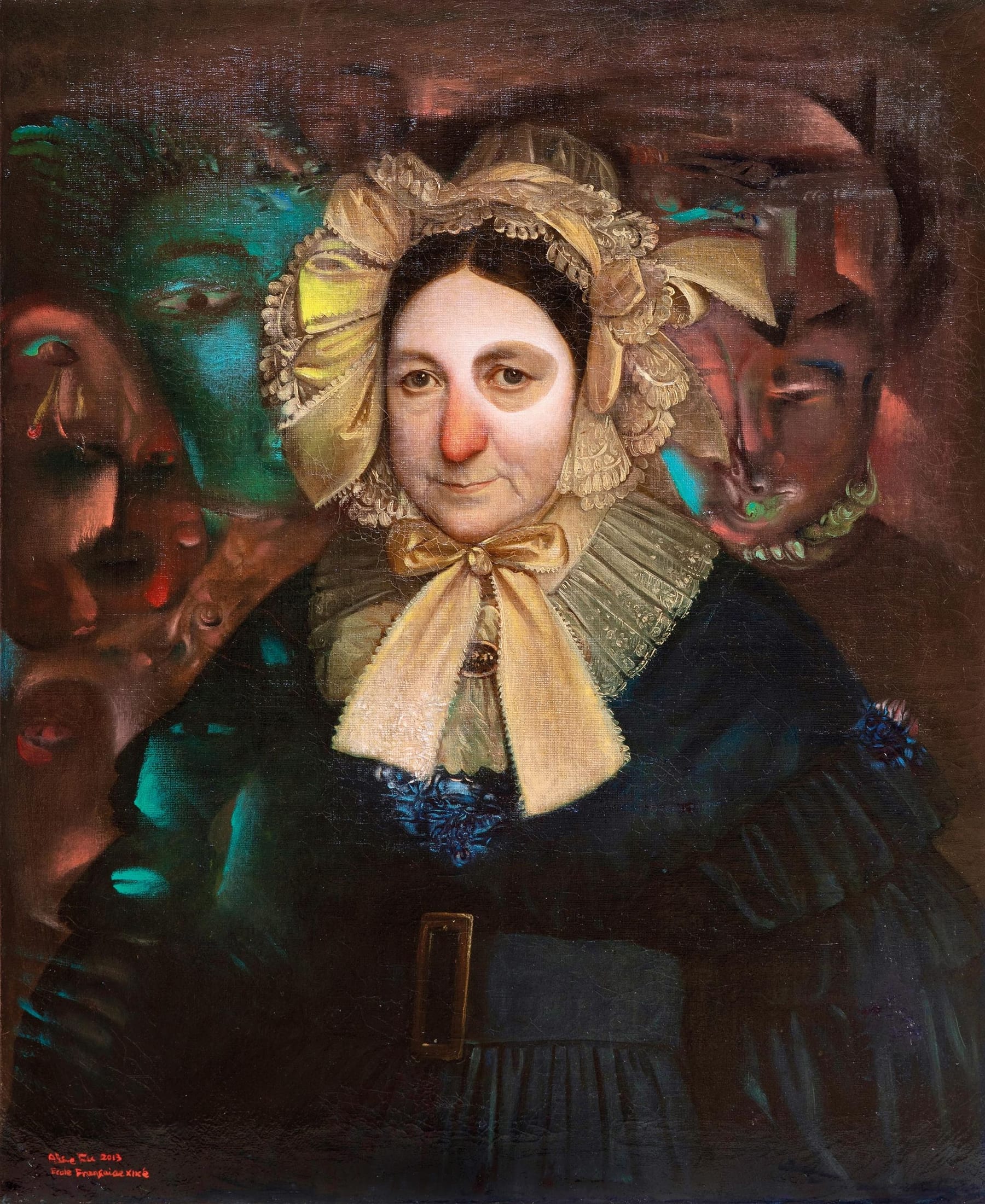 Mixed portrait by Alixe Fu, a French-school canvas revived by the artist