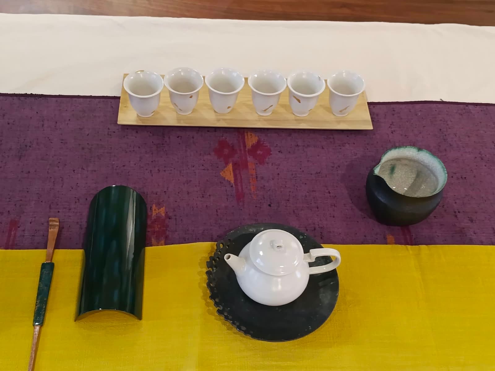 Another Wistaria tea table, on purple and yellow cloths